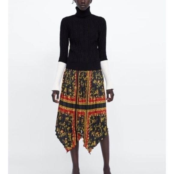 NWT ZARA PLEATED PRINTED SKIRT XSmall BLOGGER BOHO - Picture 3 of 5